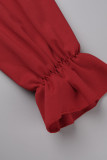 Robes de jupe en une étape à l'épaule en patchwork solide élégant rouge