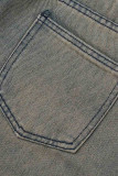 Gele casual rechte jeans met vintage print en patchwork lage taille