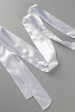 Goud Casual Solid Bandage Patchwork Fold V-hals Lange Jurk Plus Size Jurken