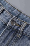 Jeans jeans reto casual azul claro com patchwork sólido