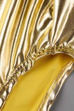 Gold Sexy feste rückenfreie Schlitz-Spaghetti-Träger ärmellose Kleider