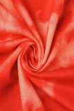 Röd Casual Print Cardigan Västar Byxor O Neck Plus Size Tredelad Set
