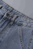Jeans de mezclilla rectos casuales de patchwork sólido azul claro