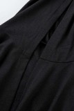Черный повседневный сплошной лоскутный воротник с капюшоном и длинным рукавом из двух частей