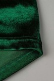 Groen Casual Solid Patchwork Doorschijnend O-hals Jurken met lange mouwen