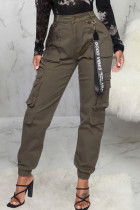 Pantalones de retazos de cintura alta con bolsillo de retazos con estampado de calle informal verde militar