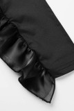 Zwarte sexy casual effen patchwork rugloze schuine kraag skinny romper
