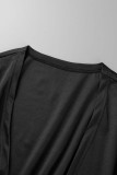 Zwart Casual effen patchwork U-hals, twee stukken met lange mouwen