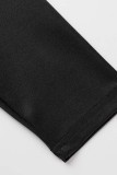 Colletto con cappuccio patchwork stampa casual nero Plus Size due pezzi