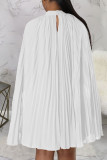 Branco casual patchwork liso com dobra meia gola alta vestidos evasê