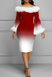 Красно-белые элегантные лоскутные перья с принтом с открытыми плечами Платья с юбкой на один шаг
