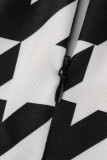 Robe sans manches à col roulé fendue imprimée décontractée noire grande taille deux pièces