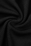 Combinaisons slim décontractées à col zippé et à plis noirs