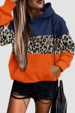 Blue Orange Casual Print Patchwork Hooded Collar Tops