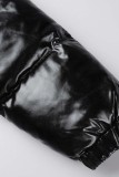 Черная повседневная однотонная лоскутная верхняя одежда с воротником-стойкой