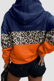 Tops de cuello con capucha de patchwork con estampado casual azul naranja