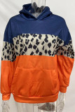 Blusas com capuz azul laranja estampado casual patchwork