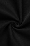 Schwarzer lässiger Buchstabe-Patchwork-O-Ausschnitt mit langen Ärmeln, zweiteilig