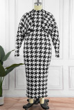 Black Casual Print Slit Turtleneck Sleeveless Dress Plus Size Two Pieces