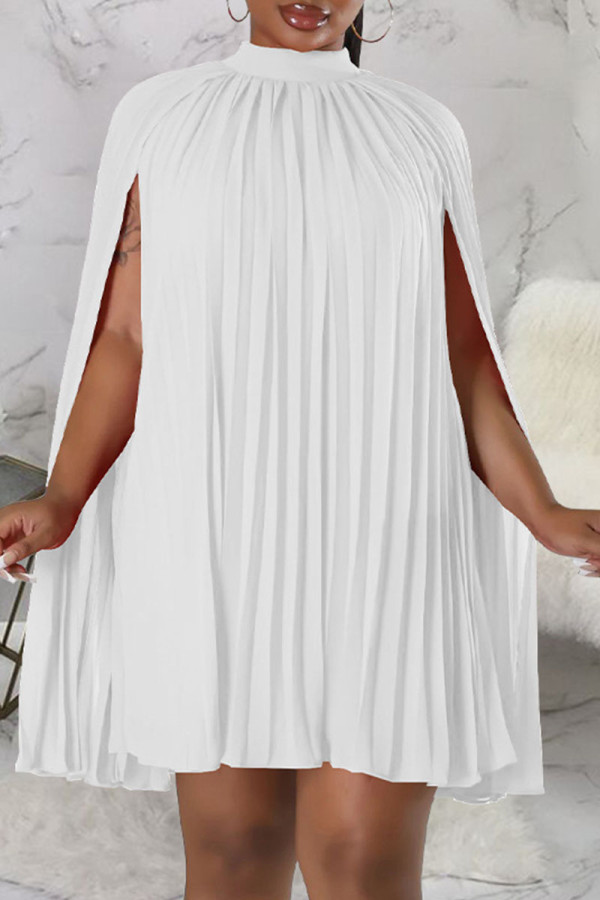 Blanco casual sólido patchwork doblar la mitad de un cuello alto una línea de vestidos