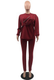 Rose Red Casual Solid Patchwork O Neck Long Sleeve Two Pieces