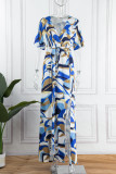 Multicolor Casual Print Patchwork Frenulum V-Ausschnitt Kurzarm Kleid Kleider