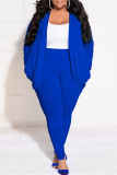 Cardigan solido blu casual con colletto cardigan Plus Size due pezzi