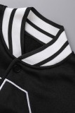Black Casual Letter Patchwork Conventional Collar Outerwear