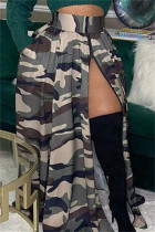 Grå Casual Camouflage Print Patchwork slitsad dragkedja Vanliga kjolar med hög midja (beroende på det faktiska föremålet)