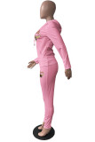 ピンク カジュアル プリント ベーシック フード付き 襟 長袖 XNUMXピース
