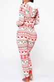 Witte casual sportkleding Print Patchwork Rits Capuchon Kraag Normale jumpsuits