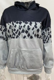 Leopard Print Casual Print Patchwork Hooded Collar Tops