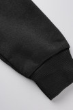 Vestidos de manga comprida preto estampado casual patchwork com capuz