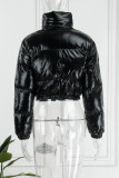 Gold Casual Solid Patchwork Mandarin Collar Outerwear