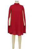 Red Casual Solid Patchwork Fold Half A Turtleneck A Line Dresses