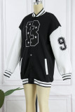 Black Casual Letter Patchwork Conventional Collar Outerwear