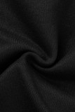 ブラック カジュアル プリント パッチワーク フード付き カラー ロング スリーブ ドレス
