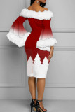 Sapin de Noël élégant imprimé patchwork plumes hors de l'épaule une étape jupe robes