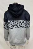Blue Orange Casual Print Patchwork Hooded Collar Tops
