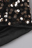 Bruin sexy patchwork uitgeholde pailletten O-hals jurken met lange mouwen