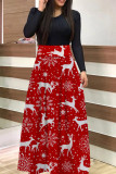 Rose Red Casual Print Patchwork High Waist Straight Full Print Bottoms