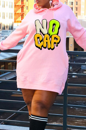 Pink Casual Print Patchwork Hooded Collar T-shirt Dress Dresses