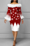 Robes de jupe en une étape rouge élégantes plumes de patchwork d'impression hors de l'épaule