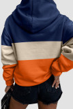 Top con colletto con cappuccio patchwork stampa casual blu arancione