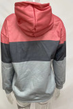 Pink Casual Print Patchwork Hooded Collar Tops