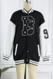 Black Casual Letter Patchwork Conventional Collar Outerwear