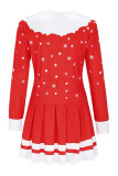 Rode casual print patchwork O-hals A-lijn jurken