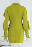 Желтая повседневная однотонная повязка в стиле пэчворк с отложным воротником и пряжкой, верхняя одежда