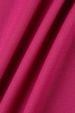 Rose Red Promis Elegant Solid Patchwork Buttons Turn-Back-Kragen Abendkleid Kleider