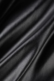Zwarte sexy effen bandage patchwork gesp turndown kraag rechte jurken
